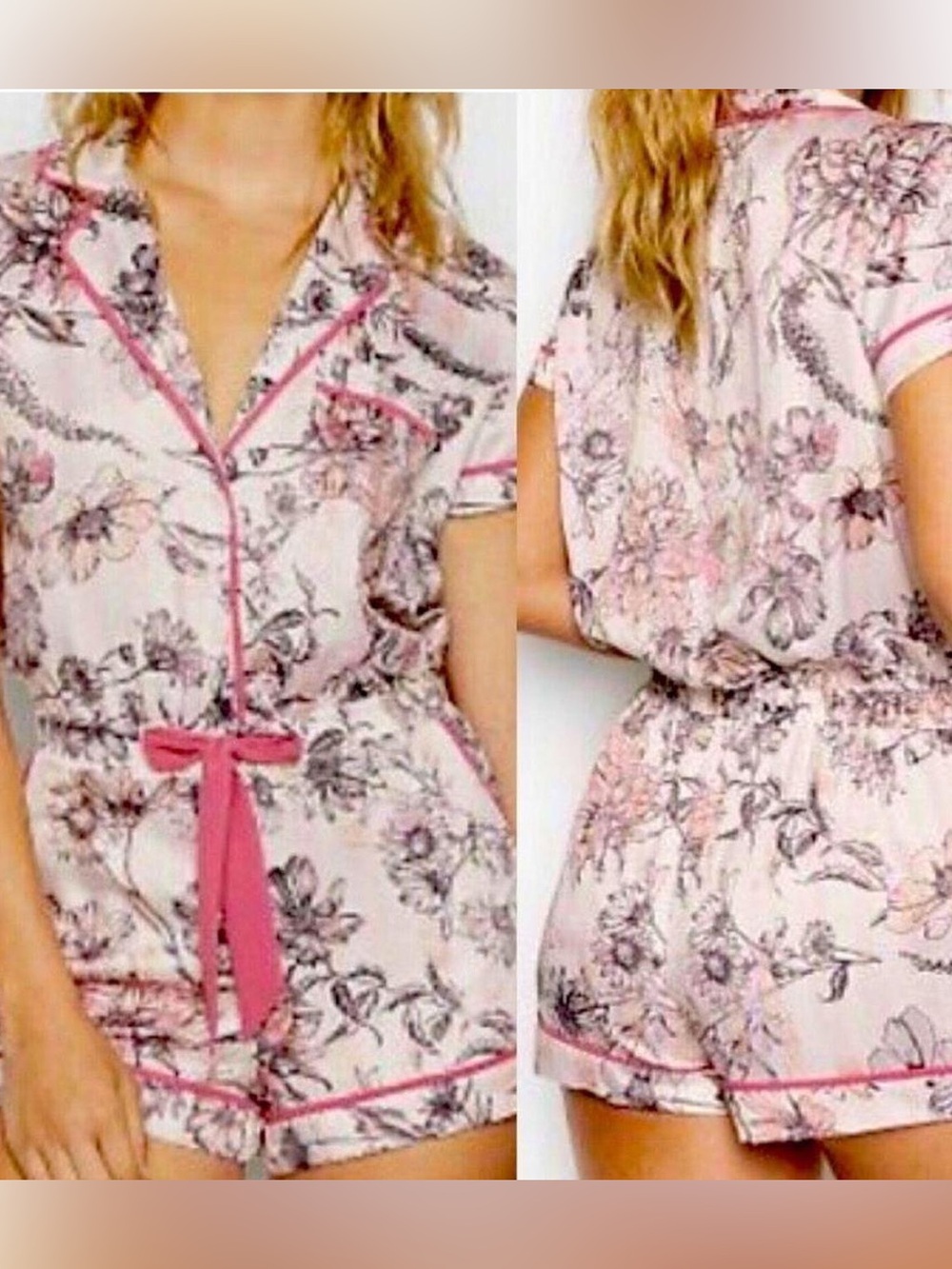 Victoria's Secret Satin Pink Floral Pajama Romper